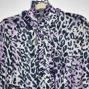 ISABELLA RODRIGUEZ Woman's M Animal Print Purple‎ TOP RUFFLE Long Sleeve READ